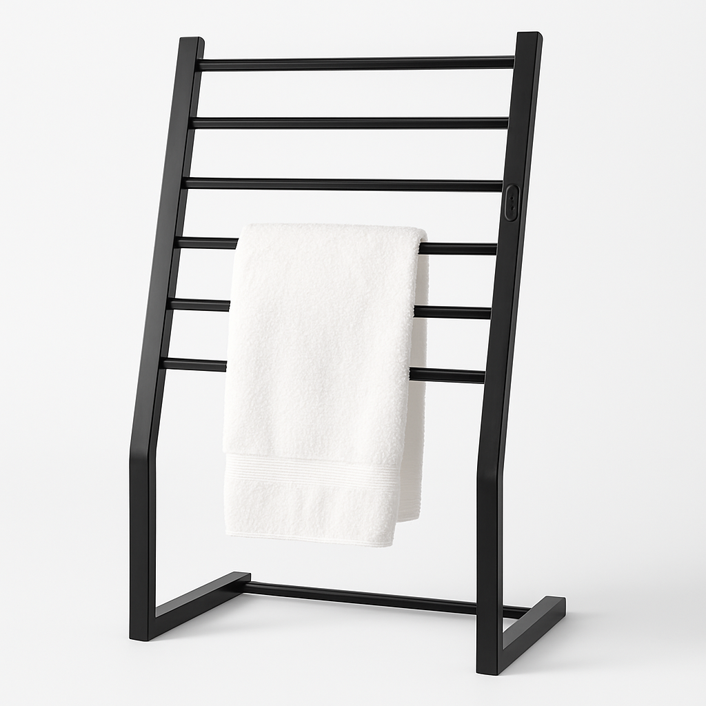 8-Bar Spa Towel Warmer – Freestanding or Wall-Mount, Black, LED Timer, 154W