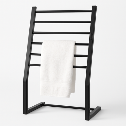 8-Bar Spa Towel Warmer – Freestanding or Wall-Mount, Black, LED Timer, 154W